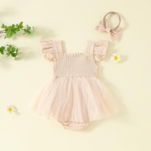 Baby Girl 1st Birthday Clothes One Year Old Ruffled Tulle Romper Dress Long Sleeve Bodysuit Cake Smash Outfit3