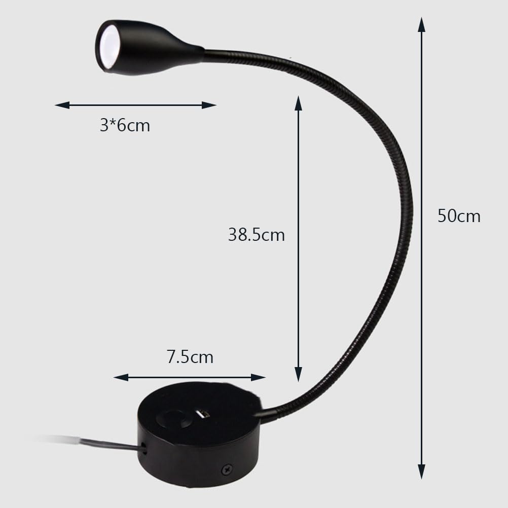 AoLa Lampka do czytania LED z przełącznikiem Kinkiet Elastyczna lampa na gęsiej szyi Obrotowe oświetlenie ścienne 3W z portem ładowania USB Lampka nocna z wtyczką i Lampka do czytania Naścienny