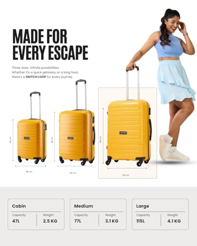 Image of SNITCH Loop 3Pc Set Yellow Polypropylene Hard Travel Suitcase - Suitcase for Travel Set of 3 & Luggage with 4 Wheels, Secure Lock & Free Shoe Bag
