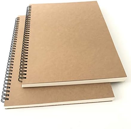SPIRITMATE [2Pack] A4 Unruled/ Ruled Line Spiral Notebooks Kraft Cover Backpack Wirebound Notepads and Journals 60Sheets/120Pages Each Notepad (2Pack Unruled)