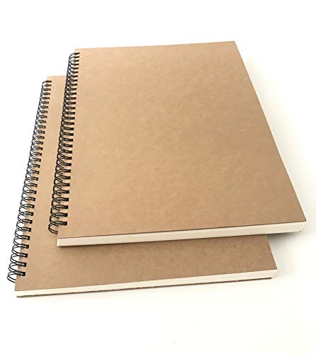 Spiritmate [2Pack] A4 Unruled/ Ruled Line Spiral Notebooks Kraft Cover Backpack Wirebound Notepads And Journals 60Sheets/120Pages Each Notepad (2Pack Unruled) #TOP2