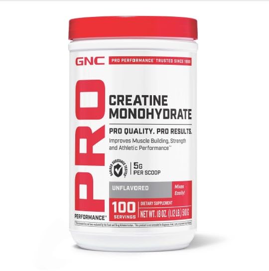 GNC Pro Performance Creatine Monohydrate Powder for Women & Men, 5g Creatine Per Serving, Muscle...