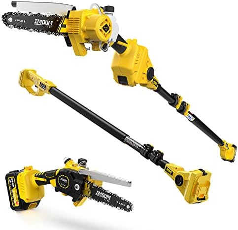 2-IN-1 Cordless Pole Saw & Mini Chainsaw, IMOUMLIVE Brushless Chainsaw, 6.9 LB Lightweight, 21V 3.0Ah Li-ion Battery, 6" Cutting with Oiling System, 15-Foot MAX Reach Pole Saw for Tree Trimming