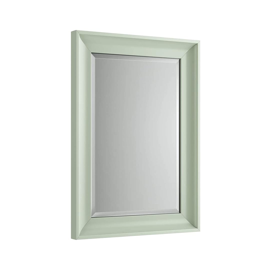 iBathUK Revix Wall Mounted Framed Bathroom Mirror, Modern Rectangular Portrait or Landscape Design Copper-Free Silver Mirror with MDF Frame in Garden Sage, 700 x 500mm