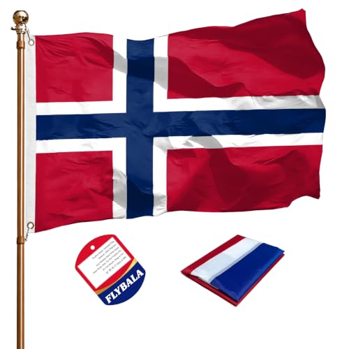 FLYBALA Norway Flag 3x5 Ft, Polyester Norwegian National Flag Double Stitched Brass Grommets Fade Resistant for Yard,Home,Party,Holiday,Event Indoor Outdoor Decor