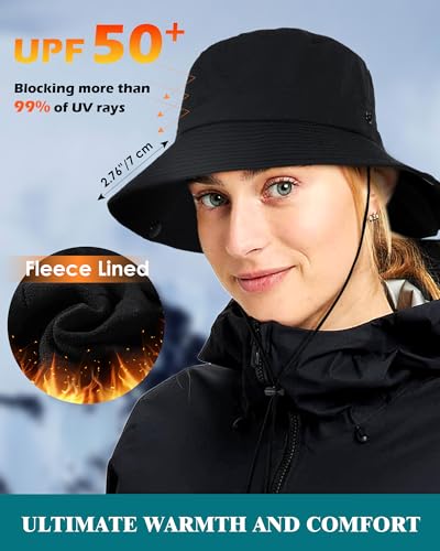 Chapéu balde de inverno impermeável para mulheres e homens forrado com lã dobrável chapéu de chuva c