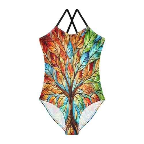 Colorful Tree Blue Bathing Suits for Girls Swimsuit Summer Beach One Piece Swimsuits Swimwear