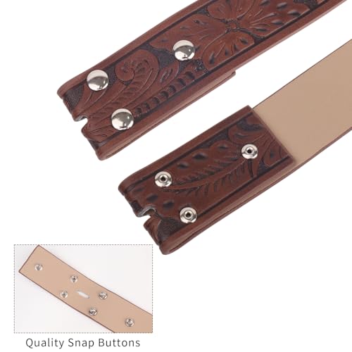 2 Pack Western Cowboy Belt Strap for Men Women Leather Belt without Buckle with Floral Engraved Pattern4