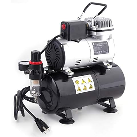 Timbertech Upgraded Airbrush Single-Piston Oil-free Mini Compressor ABPST08 with Cooling Fan, 3L Tank, Regulator, Moisture trap for Hobby, Body Tattoo, Model Painting, Automotive Graphic, Make-up Cover
