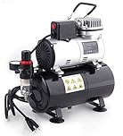 Timbertech Professional Upgraded Piston Airbrush Compressor with Motor Cool Down Fan ABPST08, Max 57PSI, Quiet Airbrush Compressor with Tank for Airbrush Paint, Nails, Tattoo, Makeup, Cake Painting