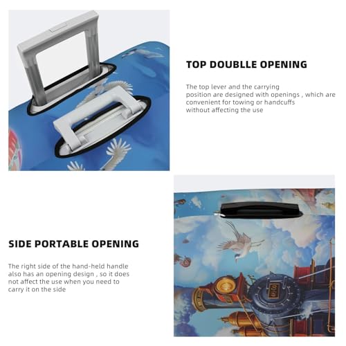 Cartoon Train Hot Air Balloon Print Luggage Cover For Suitcase,Washable Elastic Travel Suitcase Protector With Zipper Closure And Bottom Buckle – Fits 18-32" Luggage-X-Large3