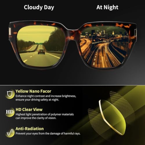 Image of HAOLOTA Night Vision Driving Glasses Fit Over Glasses for Women Men, Anti Glare Polarized Nighttime Yellow Lens