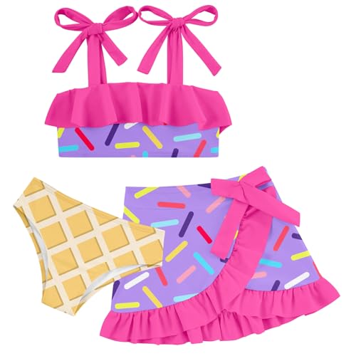 Image of ALISISTER Girls Swimsuit 3 Piece Bathing Suits Flounce Bikini Tankini Set Beach Swimwear with Cover Ups Skirt for 3-8 Years