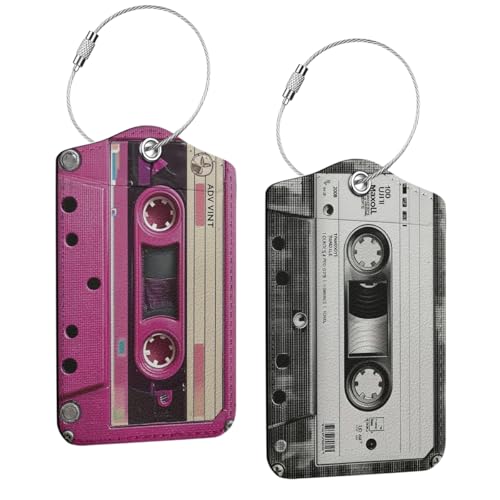 Retro Cassette Tape Luggage Tag, Suitcase Tag with Privacy Flap Metal Loop