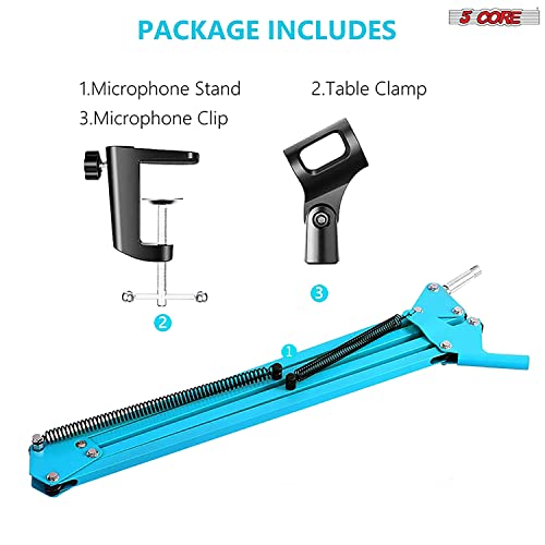 5 Core Microphone Arm Stand Studio Suspension Scissor Boom Mic Arm Stand With Mic Clip, Table Clamp Upgraded & Adjustable For Radio Broadcasting, Voice-Over, Stage, Tv Stations Ms Arm (Blue) #TOP5