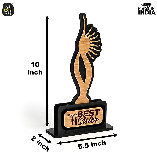 Image of GKD Gift for Sister Awards and Trophy Worlds Best Sister Beautiful Momento Rakhi Gift Black and Bamboo Design with Wooden Cutwork Rakshabandhan Gift for Sister Birthday (Size 10x6)