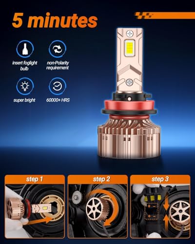 Image of SEALIGHT H11 Led Bulbs, 900% Brightness H11 /H8 /H9 Light Bulbs, 6000K Cool White with Cool Fan, 5Mins Plug-N-Play, 10-Year Extended Lifespan IP68 Waterproof, Pack of 2