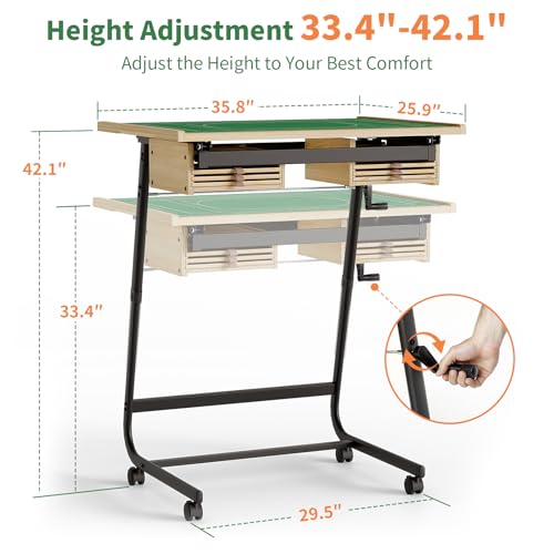 Image of Puzzle Table with Drawers for 1500 Piece Jigsaw Puzzles - Puzzle Board | Crank Handle Adjustable Tilting Puzzle Board with 2 Sliding Storage Drawer,Legs & Wheels, 6 Trays and Cover for Adults
