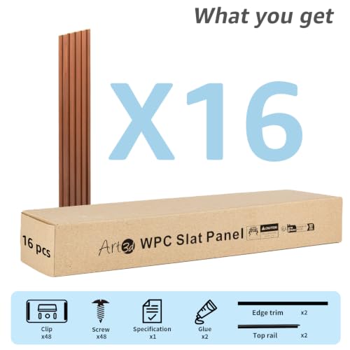 Image of Art3d 48 x 6 Inch WPC Wood Slat Wall Panels, 3D Wall Accents, 16-Pack, Teak