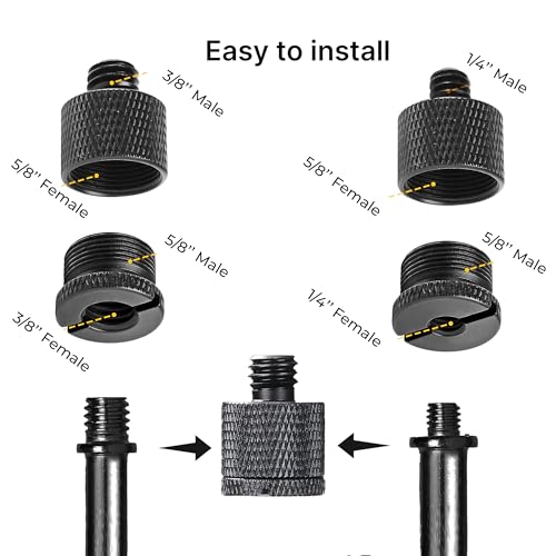 IXTECH Mic Stand Adapter Set 8 pieces Metal Microphone Stand Screw Thread Adapter 5/8 Female to 3/8 Male 3/8 Female to 5/8 Male 5/8 Female to 1/4 Male 1/4 Female to 5/8 Male Tripod Adapter ADP03A Blck