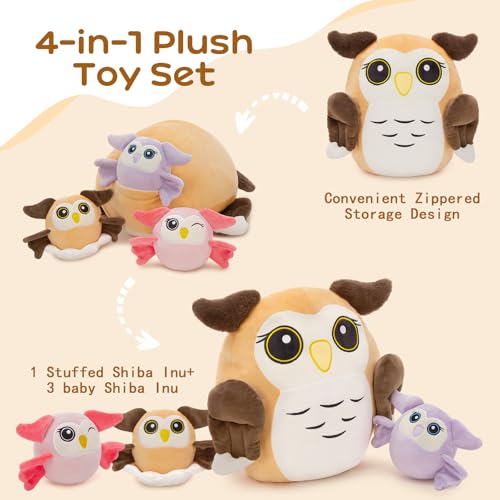 Image of MaoGoLan Owl Stuffed Animals with Babies Inside,Ultra Soft Owl Plush Throw Pillow with 3 Adorable Baby Owls Plushie,Squishy Stuffed Collection Gift for Owl Lover,Kids,Teens,16 inch