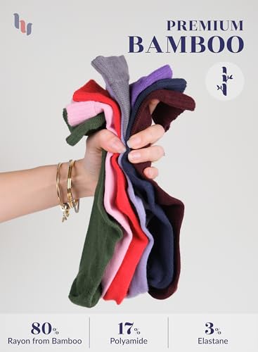 Image of Hugh Ugoli Women's Soft Bamboo Diabetic Crew Socks, Wide, Loose Fit & Thin Socks with Seamless Toe & Non-Binding Top, 4 Pairs