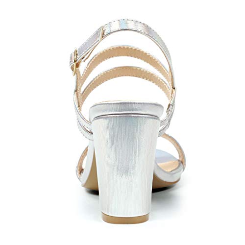 Allegra K Women's Slingback Block Heel Ankle Strap Silver Sandals 6.5 M US