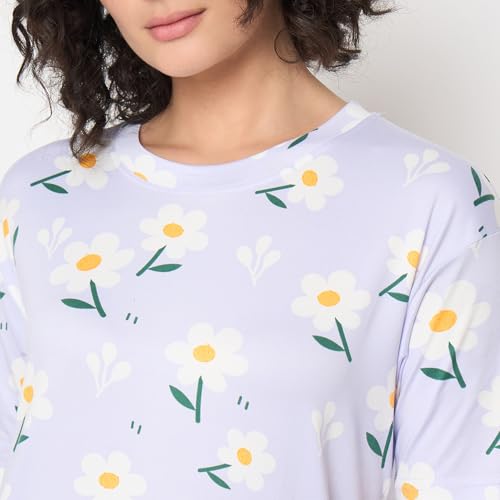 Image of CAMEY Women's Printed Pyjama Set, Short Sleeve T-Shirt and Trousers, Women Nightsuit, Loungewear Sets