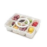 Ayedvan Bandeja dividida para verduras con tapa y asa, bandeja para servir de 8 compartimentos con divisores, contenedores portátiles de viaje, apilables, recipiente de charcutería para ensalada