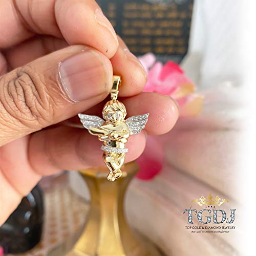 Tgdj 10K Yellow Gold 0.20 Ct Diamond Mini Praying Angel Piece Pendant Charm #TOP4