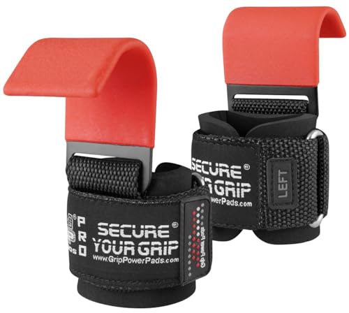 Weight Lifting Metal Hooks Heavy Duty PRO Lifting Wrist Straps Deadlift Straps Power Lifting Grips Weightlifting Gym Gloves Men & Women (RED, Women-Wrist Size Small/Medium)