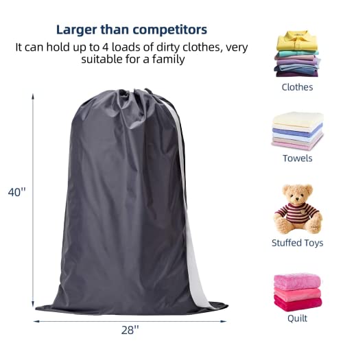 Nicogena 2 Pack Laundry Bag With Shoulder Strap, Sturdy Drawstring Rips And Tears Resistant Nylon Fabric, Collapsible Large Clothes Storage For College, Grey #TOP1