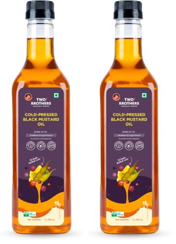 Image of Two Brothers Organic Farms India's Only Certified Glyphosate Free Mustard Oil /Sarso Ka Tel (1L), Made using farm grown Mustard seeds | Cold-Pressed and Single-Filtered Oil for healthier Cooking | Kacchi Ghani, Natural and Unrefined
