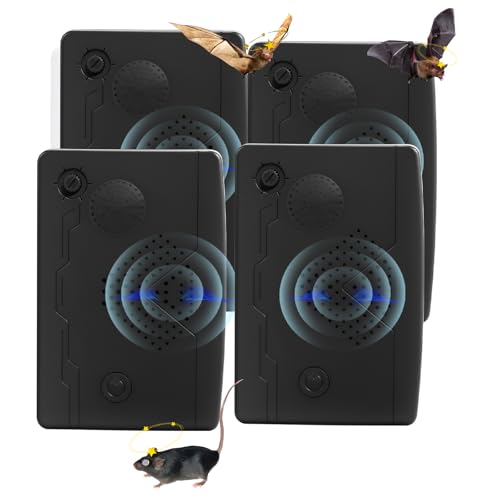 4Pack Ultrasonic Bat Repellent Devices for Attic House Porch Bat Repellent System Adjustable Bat Exclusion Device Outdoor&Indoor Friendly to Human and Pet