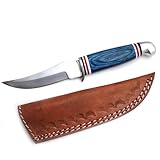 Wild Turkey Handmade Collection Color Wood Handle Fixed Blade Skinner Knife w/Leather Sheath (Blue)