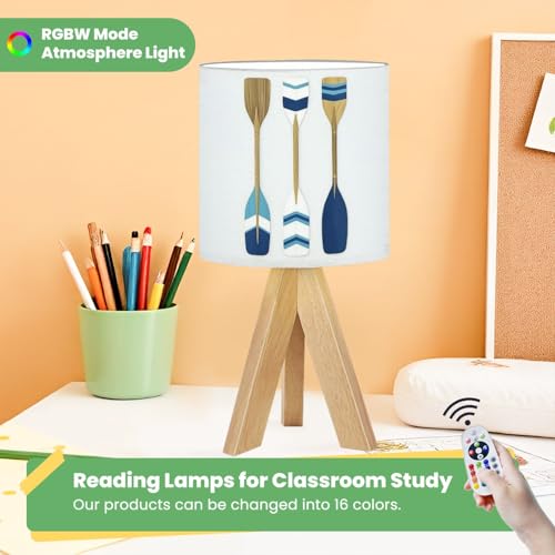 Lámpara de mesa para niños con base de madera y pantalla de lino miniatura 5
