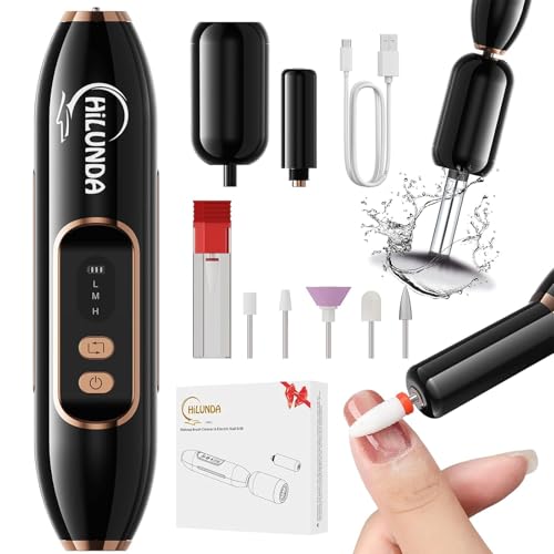 2-in-1 Nail Drill Electric Nail File with Makeup Brush Cleaner Machine (No Bowl), 1500 mAh Battery, Ultra Low Noise, Portable and Rechargeable for Travel & Home