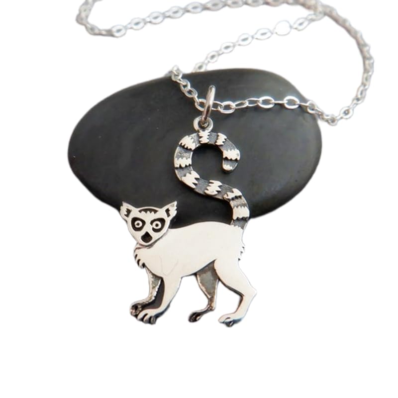Collier lémurien pendentif animal sauvage en argent 925 avec chaîne 45cm