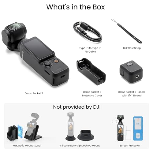 Image of DJI Osmo Pocket 3, Vlogging Cameras with 1'' CMOS & 4K /120fps Vlog Camera, 3-Axis Stabilization, Fast Focusing, with Magnetic Mount Stand, Silicone Non-Slip Desktop Mount, Screen Protector