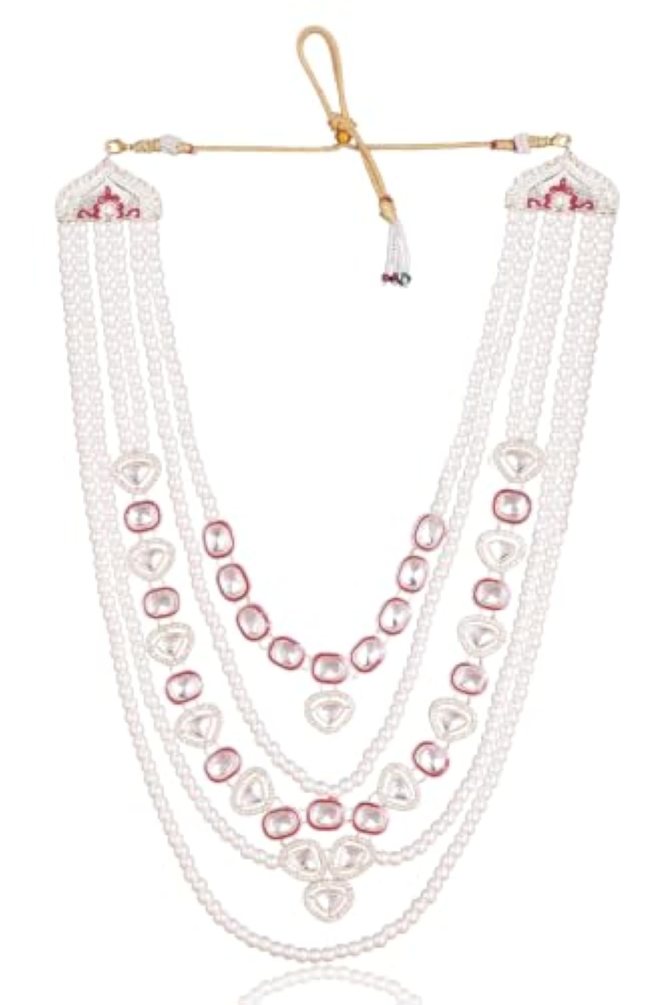 Men's Maroon Kundan & Pearl Dulha Mala for Groom Sherwani