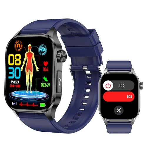 Smart Watch for Men Women, 2.04' AMOLED Color Screen, 24/7 Heart Rate, Blood Oxygen, Blood Pressure, Sleep and Stress Health Monitor, Blood and Body Composition Insights, 150 Sports Modes (Blue)