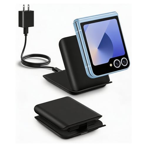 Samsung Galaxy Z Flip 7 Wireless Charger 15W Foldable Stand,Qi Fast Charging Station Travel Dock for z Flip 7 6 5 4 3 & Motorola Razr+,PD 20W Adapter Included,Black