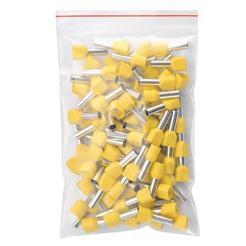 Heschen Zwillings-Crimp, TE6014, AWG10*2/2 * 6mm², Zwillings-Aderendhülsen, Zwillings-Aderendklemmen, Länge 14mm, gelb (100)