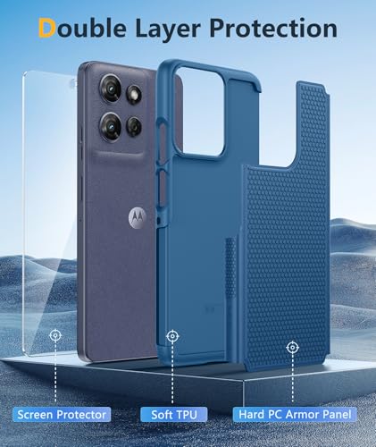 Image of FNTCASE for Moto G-Power 2025 Case: Motorola G Power 2025 Case 14FT Military Grade Drop Protection with Screen Protector Shockproof Anti-Slip Rugged Matte Dual Layer Daily Cover 6.8 Inch (Blue)