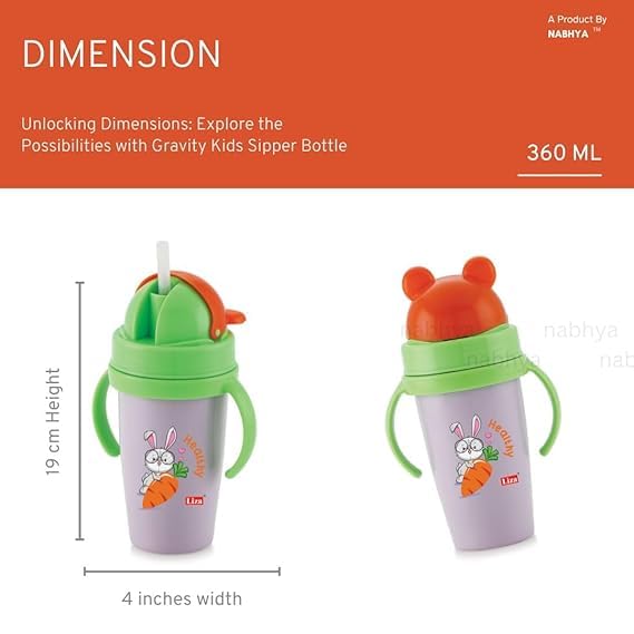 Zerya Hot & Cold Insulated Stainless Steel 360ml BPA-Free Cute Animal Design Baby Sipper Kids Water Bottle with Straw and Side Handle for Kids (Purple) 3