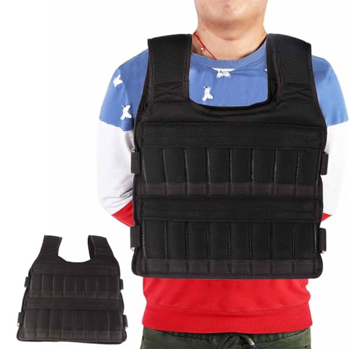 Chaleco lastrado de malla transpirable con capacidad 15 kg/33 lb, chaleco vacío con 32 bolsillos para barras pesas chaqueta de entrenamiento fuerza ajustable para hombres y mujeres