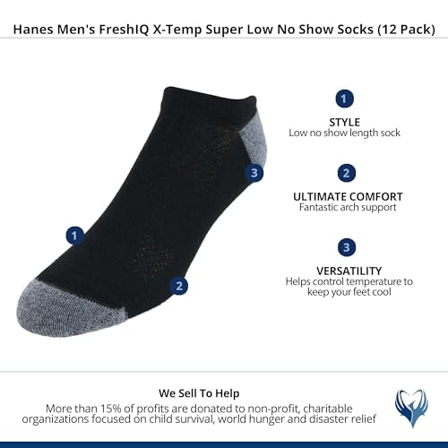 Hanes X-Temp No-Show Socks 12-Pair Pack (Men's) — view 4