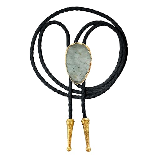 Image of Daisy Del Sol Gemstone Bolo Tie Braided Vegan Faux Leather Natural Stone Gold Handmade Necklace Adjustable Boho Western Jewelry