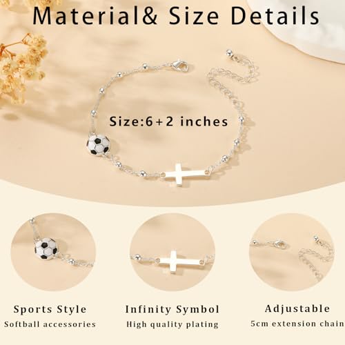 Image of Softball /Volleyball /Soccer /Basketball Football Bracelet for Girls Women, 14K Gold Plated Cross Link Chain Sport Accessories Christian Jewelry Gifts for Teens Team Coach Players