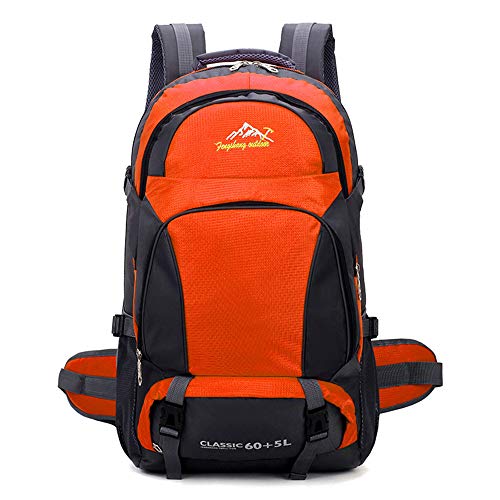 YNNB Randonnée en Plein air à Dos 65L, Sac à Dos léger imperméable Trekking Escalade Pêche Voyager Sac à Dos Randonnée Sac à Dos pour Hommes Femmes Unisexe Sac à Dos 60L + 5L,Orange